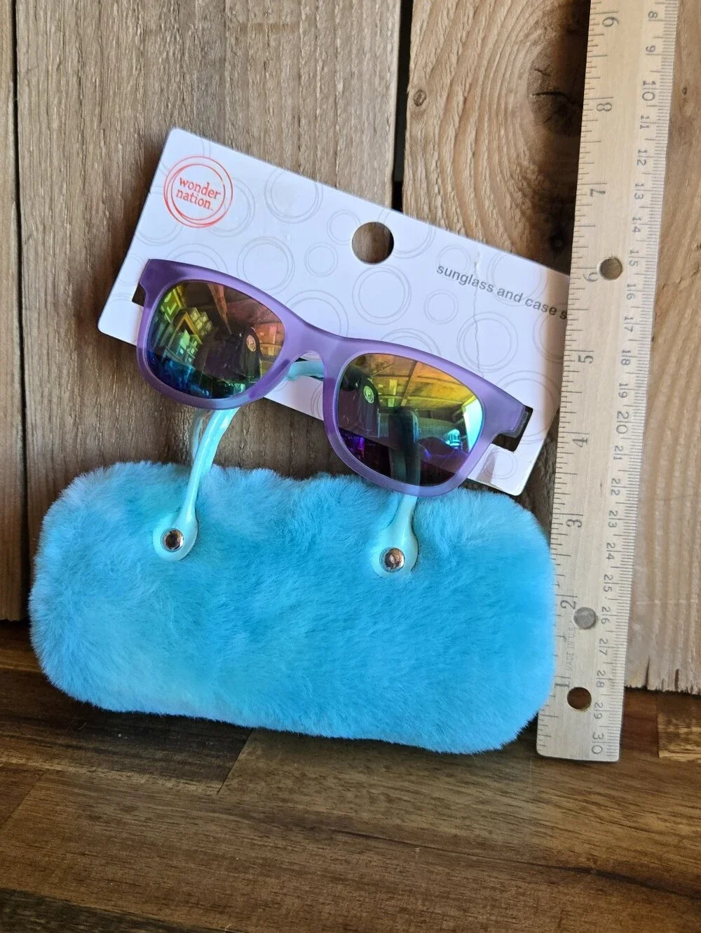 Wonder Nation Kids Purple Mirrored Sunglasses & Plush Blue Carrying Case Set NWT